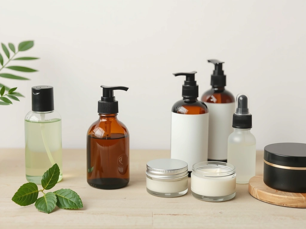 Assortment of natural skincare products on a wooden surface