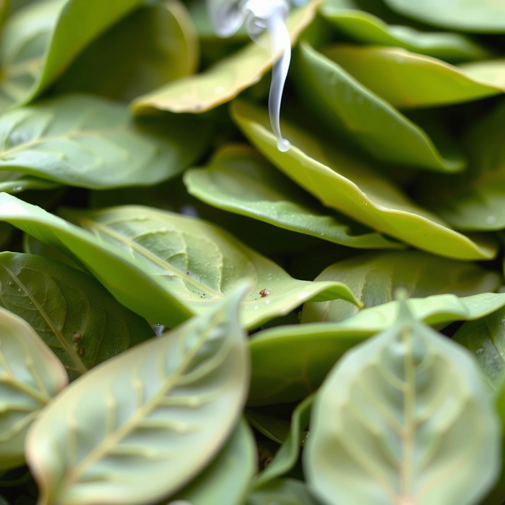 Green Tea leaves and steam