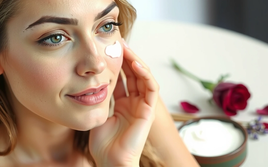 Woman applying cream with natural ingredients